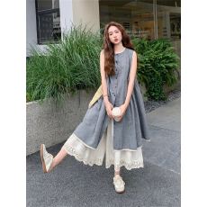 批发氛围感背心连衣裙套装女夏季巨好看大方得体蕾丝花边阔腿裤两件套