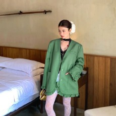 批发设计感小众<b class='q'>蕾丝</b>拼接西装外套女新款法式气质宽松显瘦上衣