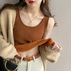 批发抖音天猫品质针织背心女内搭<b class='q'>西装</b>白色打底加绒吊带遮副乳保暖上衣