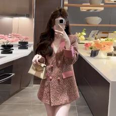 批发粉雾恋人轻奢小香风粗花呢<b class='q'>小</b><b class='q'>西服</b>女秋冬高级百搭外套