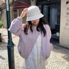 批发2025秋季新款韩版<b class='q'>甜美</b>紫色绑带皮衣外套女ins宽松pu皮夹克短上衣
