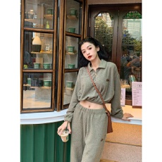 批发时尚减龄休闲运动套装女春秋季芥末绿卫衣长裤学生网红显瘦两件套