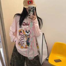 批发夏季女装美式卡通印花圆领<b class='q'>长袖</b>T恤宽松防晒上衣休闲chic薄款罩衫