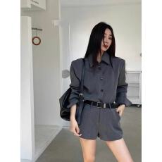 批发开春穿搭辣妹气质休闲polo领长袖衬衫+<b class='q'>高腰</b>短裤套装一整套女装