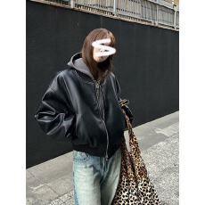 批发美式复古黑色高级感pu皮机车服<b class='q'>外套</b>女春秋季新款设计宽松时尚<b class='q'>夹克</b>