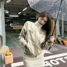 批发美式辣妹收腰系带短款<b class='q'>外套</b>女秋季新款小众酷飒风气质显瘦<b class='q'>夹克</b>上衣