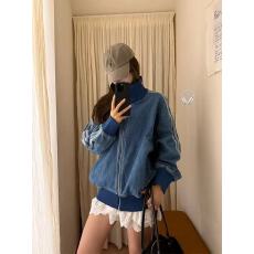 批发复古蓝色立领牛仔<b class='q'>外套</b>女2025秋季新款运动风休闲棒球服<b class='q'>夹克</b>上衣潮