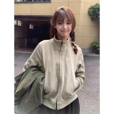 批发美式复古立领<b class='q'>卫衣</b>女秋季新款双拉链短款夹克外套vintage<b class='q'>开衫</b>上衣