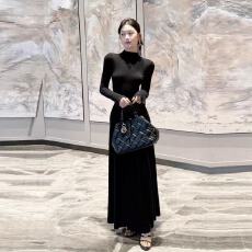 批发法式气质黑色长袖<b class='q'>连衣裙</b>女2025早秋新款修身显瘦半高领打底长裙