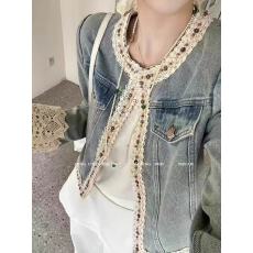 批发哈什熊重工蕾丝花边拼接牛仔短外套女欧洲站2025年春季新款时尚显