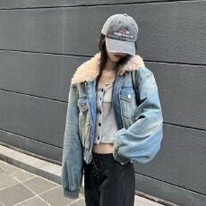 批发2025秋冬款韩版时尚百搭翻领牛仔外套宽松显瘦遮肉加厚保暖夹克潮