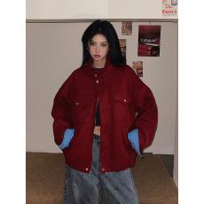 批发美式<b class='q'>街头</b>复古风撞色工装外套上衣女2025秋季休闲廓形立领夹克ins