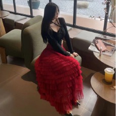 批发韩版长裙网纱裙生日宴会节日聚会舞蹈大摆蛋糕伞裙中长款名媛裙子