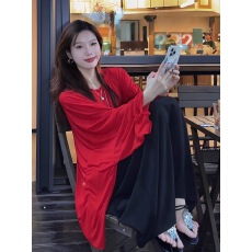 批发松弛感红色防晒罩衫<b class='q'>上衣</b>百搭休闲半身裙慵懒风空调衫套<b class='q'>装</b>