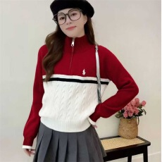 批发美式复古撞色拼接半拉链立领针织衫女秋冬2025新款<b class='q'>修身</b>显白毛衣衫