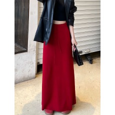 批发新中式高腰垂感系带半身裙女冬季法式小众安可拉红长裙