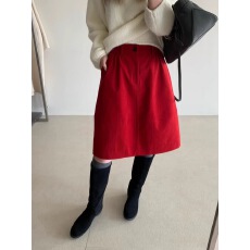 批发高腰红色灯芯绒半身裙女秋冬小个子中裙<b class='q'>大码</b>圣诞穿搭配毛衣a字裙