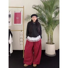 批发复古慵懒安可拉红色宽松<b class='q'>休闲裤</b><b class='q'>女</b>春秋冬新款高腰显瘦波点拖地裤潮