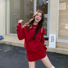 批发套装<b class='q'>女</b>2025春秋季高级感时尚休闲红色卫衣松紧腰半身裙穿搭一整套