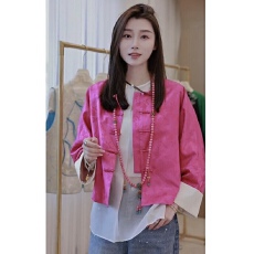 批发新中式春季新款国风盘扣撞色拼接拼色宽松外套叠穿<b class='q'>百搭</b>内搭两件套