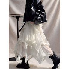 批发2026年春夏设计感<b class='q'>不规则</b>木耳边拼接网纱蓬蓬a字蛋糕仙女<b class='q'>半身裙</b>