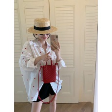 法式甜美减龄爱心印花翻领长袖衬衫2026春秋小众别致气质显瘦衬衣