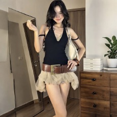 批发SS<b class='q'>欧美</b>甜辣穿搭天菜气质黑吊带纱网蓬蓬超短裙套装女