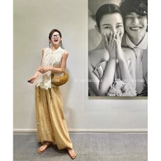 批发新中式无袖上衣夏季<b class='q'>高腰</b>阔腿裤套装气质减龄轻国风女装新款两件套