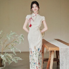 批发高端国风气质棉麻连衣裙新中式改良旗袍裙女2026新款宽松显瘦裙子