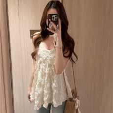 批发2026温柔纯欲<b class='q'>网纱</b>花朵娃娃衫吊带背心