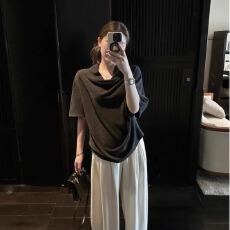 批发2026新款不规则<b class='q'>蝙蝠</b>慵懒短袖感百搭休闲宽松五分袖T恤衫遮肉上衣
