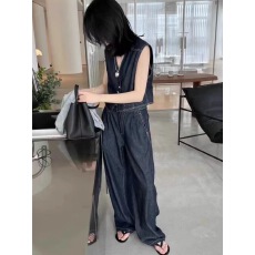 批发【两件套】夏季设计感复古高腰气质时尚<b class='q'>牛仔</b>马甲上衣+阔腿裤