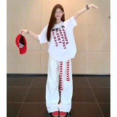 批发美式休闲<b class='q'>运动服</b>套装女夏季新款白色字母印花纯棉短袖长裤两件套潮