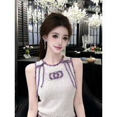 批发2026年冰爽丝小香风撞色边针织无袖背心女<b class='q'>春</b>季百搭蝴蝶结装饰上衣