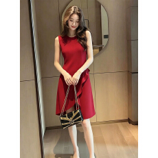 批发晚<b class='q'>礼服</b>裙女2025新款宴会气质名媛红色赫本小个子中长款聚会小<b class='q'>礼服</b>