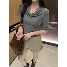 批发法式荡领中袖T恤女纯色气质显瘦百搭软糯<b class='q'>莫代尔</b>棉简约上衣<b class='q'>打底衫</b>