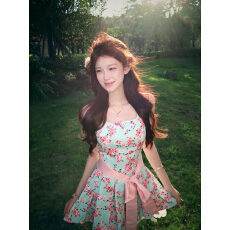 批发法式名媛甜美风印花吊带<b class='q'>连衣裙</b>女春秋季小礼服收腰仙女<b class='q'>蓬蓬裙</b>新款