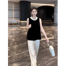 批发韩系时尚套<b class='q'>装</b><b class='q'>女</b>夏季2026新款高级感撞色无袖背心高腰阔腿裤<b class='q'>两件</b>套