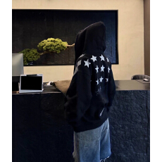 批发潮牌痞帅复古星星连帽薄款卫衣<b class='q'>女</b>装春秋季宽松设计感<b class='q'>开衫</b>拉链外套