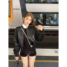 批发早秋季美式安可拉红色皮衣外套女高级感2026新款小个子短款夹克