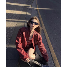 批发美式复古红色皮衣2026外套设计新款机车短款宽松高级上衣夹克