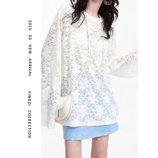 批发实价 大码女装韩系早春温柔奶油系蕾丝打底衫叠穿T恤蕾丝衫