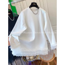 批发特大码300斤蕾丝拼接长袖t恤女春<b class='q'>夏</b>宽松胖mm复古休闲韩系打底上衣