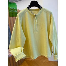 批发300斤大码韩系半拉链黄色t恤女长袖2025新款宽松内搭打底衫上衣<b class='q'>春</b>