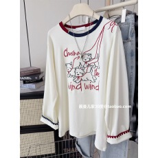 批发胖妹妹特大码300斤小狗刺绣花边袖口短袖t恤女<b class='q'>夏</b>季新款显瘦遮肉衫