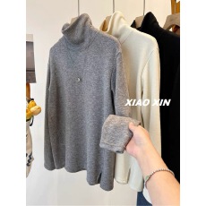 批发胖妹妹300斤大码开叉设计感高领磨毛长袖打底衫女<b class='q'>春</b>秋内搭T恤上衣