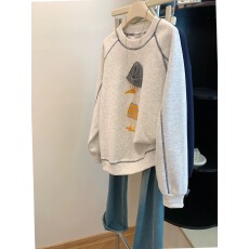 批发特大码300斤圆领套头明线插肩袖加绒卫衣女秋冬宽松休闲百搭上衣