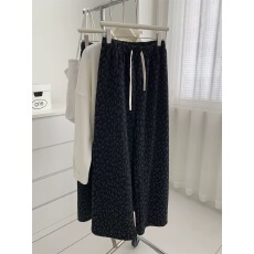 批发胖MM300斤超大码加绒豹纹毛呢裤秋冬新款加厚直筒裤阔腿显瘦长裤