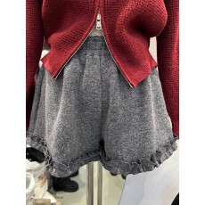 批发大码300斤秋<b class='q'>冬</b>新款松紧高腰木耳边灰色短裤女外穿休闲裤