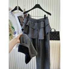 批发大码300斤胖妹妹假两件荷叶边阔腿卫裤女<b class='q'>秋</b>冬加绒加厚高腰屁帘裤